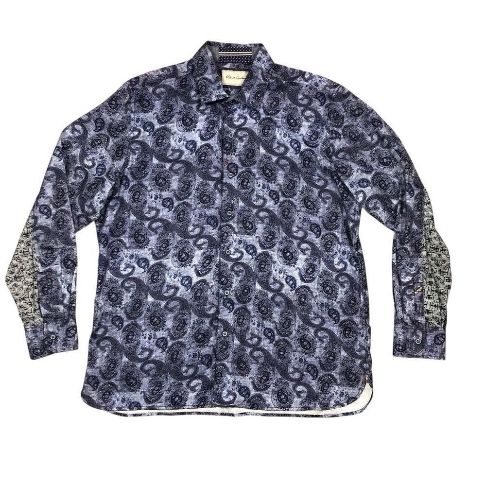Robert Graham Lifeguard Paisley Mens Shirt Blue Flip Cuff‎ 2XL Long Sleeve